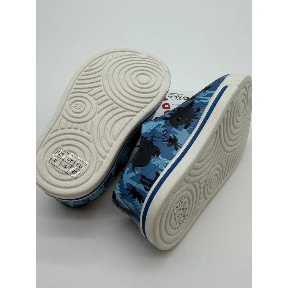 Funcoo Plus Toddler Water Shoes Blue Dinosaur Print‎ Slip On Size 6 US 22 EU